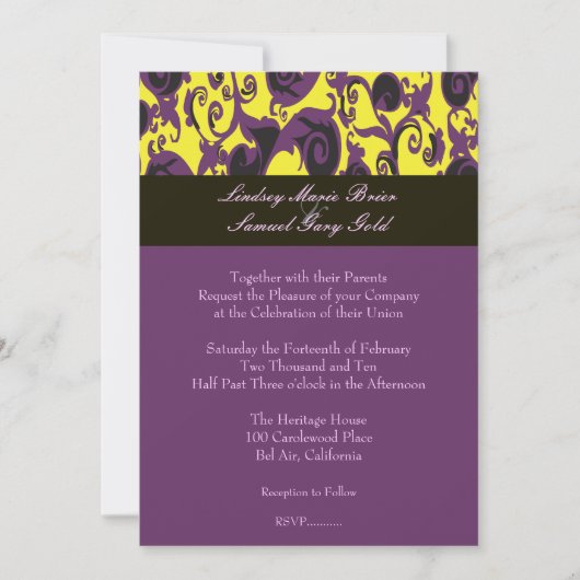 ダマカラフルスク/プラム/黄色/黒/ラベンダー 招待状 (正面)