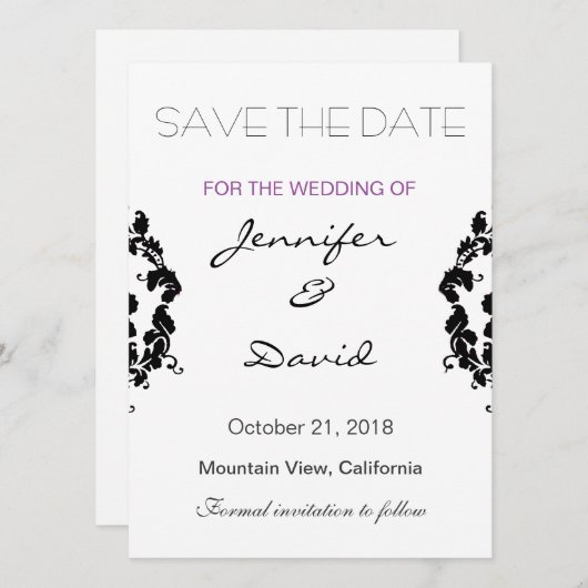 ダマクラシカルスク独占的結婚式招待状 セーブザデート (正面/裏面)