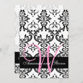 ダマスかわいらしクピンクモノグラム結婚式招待状 招待状 (正面/裏面)