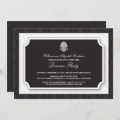 ダマスエレガントクディナーパーティの招待状（白） 招待状 (正面/裏面)
