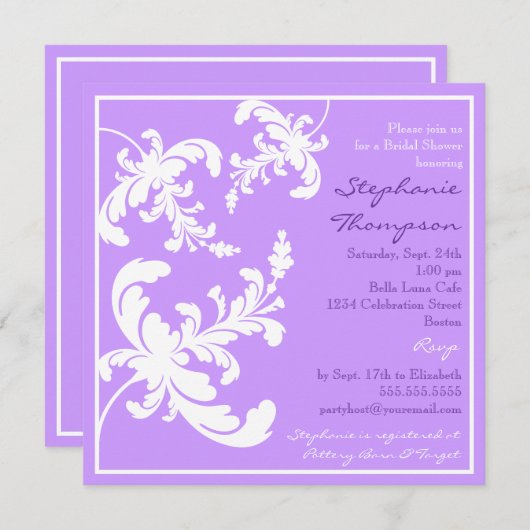 ダマスエレガントクフローラブライダルシャワーの招待 招待状 (正面/裏面)