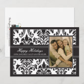 ダマスエレガントクブラック&ホワイト5x7ハッピーホリデー シーズンカード (正面/裏面)