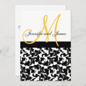 ダマスエレガントク結婚式招待状モノグラムイエロー 招待状 (正面/裏面)