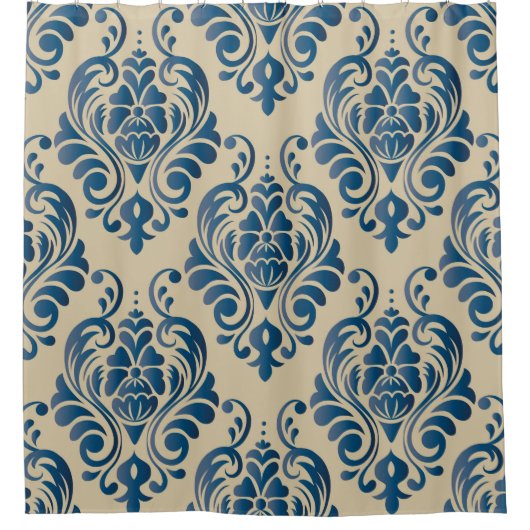 ダマスカスのシームレスなフローラオーナメントパターン シャワーカーテン (正面)