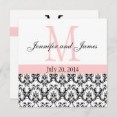 ダマスカスタムクモノグラム結婚式招待状ピンク 招待状 (正面/裏面)