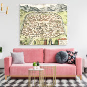 ダマスカス,シリアの町地図1620(版木、銅版、版画) キャンバスプリント (インサイチュ (リビング))