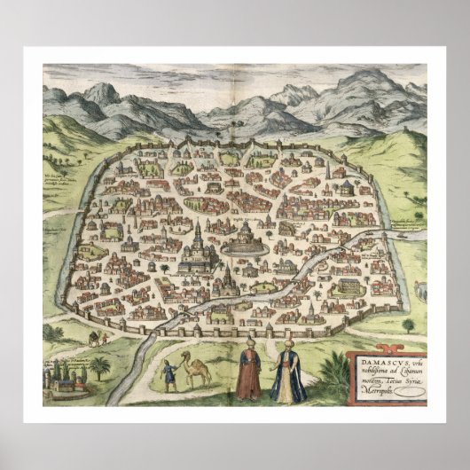 ダマスカス,シリアの町地図1620(版木、銅版、版画) ポスター (正面)