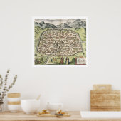 ダマスカス,シリアの町地図1620(版木、銅版、版画) ポスター (キッチン)