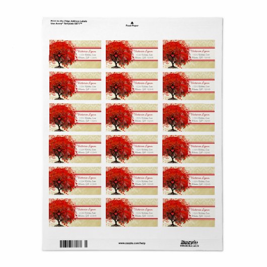 ダマスクお洒落ハートの葉が点られた木の赤ピンクの点 ラベル (フルシート)