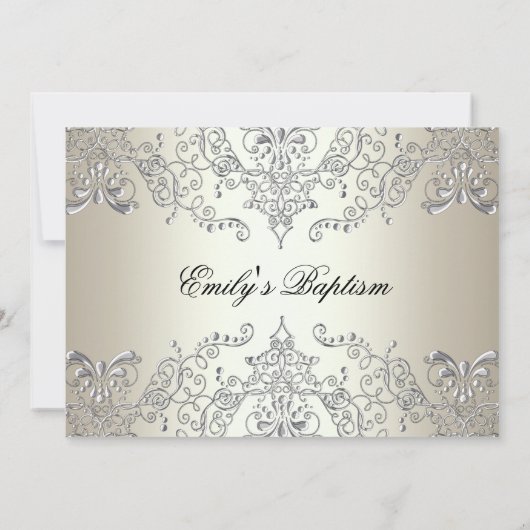 ダマスクかわいらしクロスフォトバプテスマ招待状 招待状 (裏面)