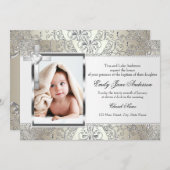 ダマスクかわいらしクロスフォトバプテスマ招待状 招待状 (正面/裏面)