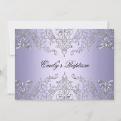 ダマスクかわいらし&クロスパープルフォトバプテスマ招待状 招待状 (裏面)