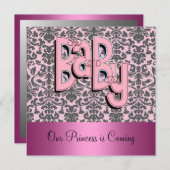 ダマスクとピンクベビーシャワー招待状 招待状 (正面/裏面)
