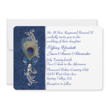 ダマスクとピーコックの羽根の結婚式招待状