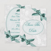 ダマスクとリボンの70歳の誕生日Save The Date セーブザデート (正面/裏面)