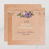 ダマスクとローズのピーチ色 15周年結婚記念日 招待状 (正面/裏面)