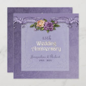 ダマスクとローズ パープル 15周年結婚記念日 招待状 (正面/裏面)