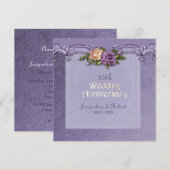 ダマスクとローズ パープル 15周年 結婚記念日 招待状 (正面/裏面)