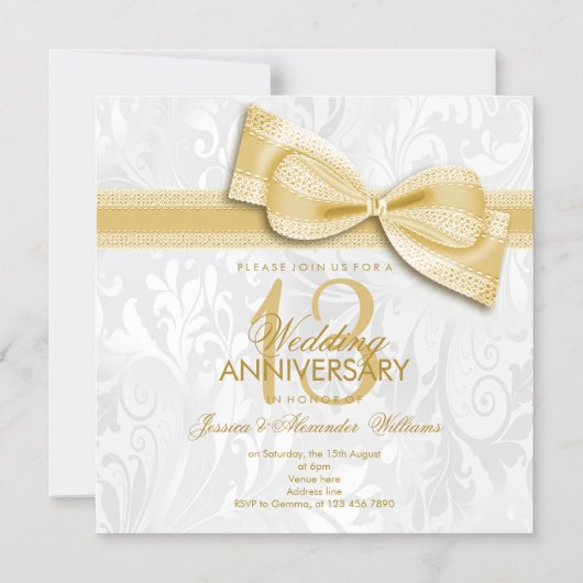 ダマスクと偽の弓の13回目のレースの結婚記念日 マグネット招待状 (正面)