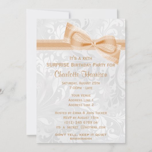 ダマスクと弓サプライズ誕生日パーティー 招待状 (裏面)