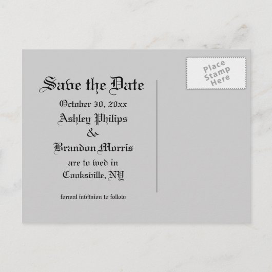 ダマスクと緑の日付はがきを保存 案内ポストカード (裏面)