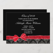 ダマスクと赤い縁ど弓で卒業 招待状 (正面/裏面)