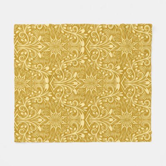 ダマスクのシームレスなパターン繰り返し背景。ゴールド フリースブランケット (正面(横))