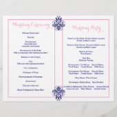 ダマスクのネイビーブルー、ピンクの結婚式プログラム (裏面)