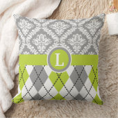 ダマスクのパタアーガイルーン緑の灰色モノグラム クッション (ブランケット)