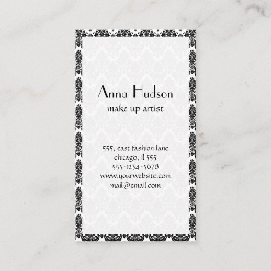 ダマスクのパターフランスのン、ダマスク、白黒 名刺 (正面)