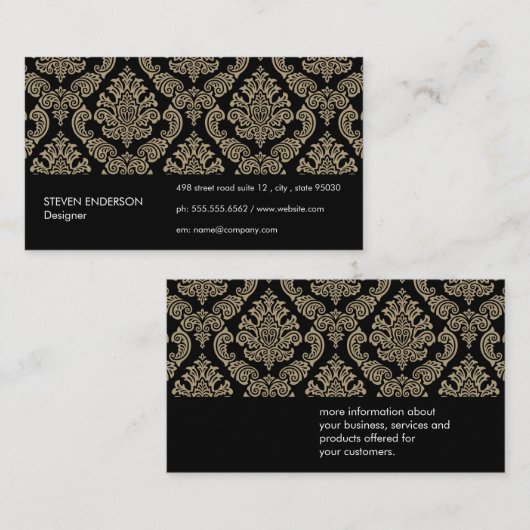 ダマスクのパターン黒の背景 名刺 (正面/裏面)