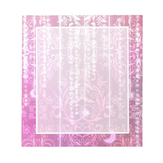 ダマスクのワイルドフラワーピンクのマダム・バレスカ ノートパッド (正面)