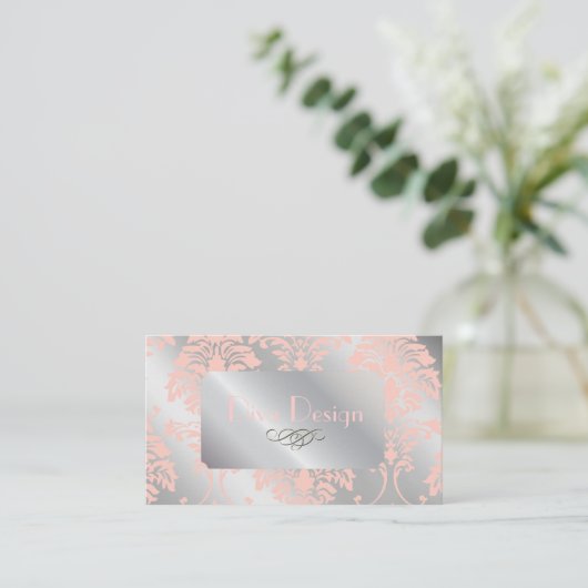 ダマスクの名刺淡い色のピンクの銀色 名刺 (スタンド正面)