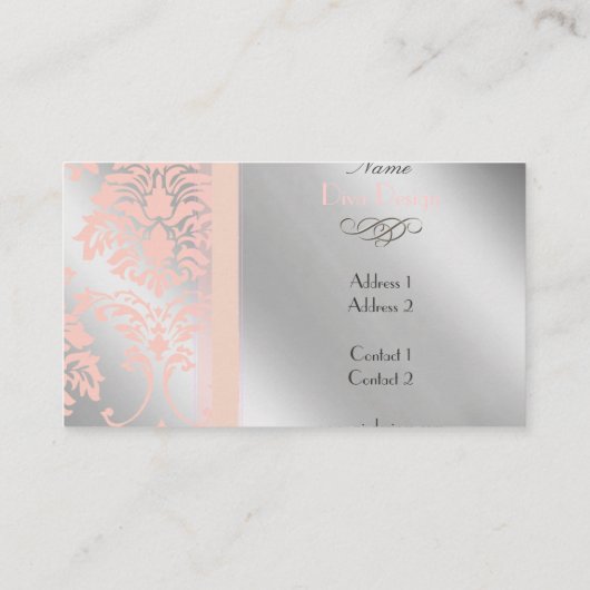 ダマスクの名刺淡い色のピンクの銀色 名刺 (裏面)