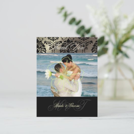 ダマスクの結婚式ありがとうフォトポストカード， ポストカード (スタンド正面)