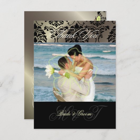 ダマスクの結婚式ありがとうフォトポストカード, ポストカード (正面/裏面)