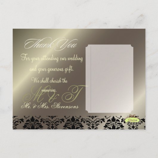 ダマスクの結婚式ありがとうフォトポストカード, ポストカード (裏面)