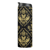 ダマスクの継ぎ目のない黒と金のオーナメント。トラディティ タンブラー (回転右)