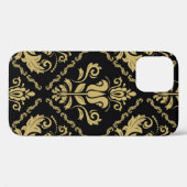 ダマスクの継ぎ目のない黒と金のオーナメント。トラディティ Case-Mate iPhoneケース (裏面 (横))