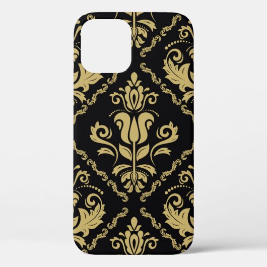 ダマスクの継ぎ目のない黒と金のオーナメント。トラディティ Case-Mate iPhoneケース (裏面)