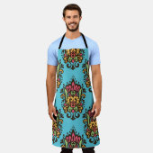 ダマスクの花の継ぎ目のない模様。フローラビント エプロン (着用した状態)