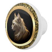 ダマスクの額に入った金髪の猫 セラミックノブ (右)