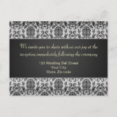ダマスクの黒と灰色、赤いバラのウェディング  レセプション インビテーションポストカード (裏面)