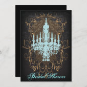 ダマスクアクアシャンデリアヴィンテージブライダルシャワー 招待状 (正面/裏面)