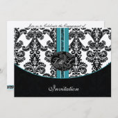 ダマスクアクアシルバー結婚式招待状 招待状 (正面/裏面)