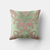 ダマスクアクアピンク赤面ミントグリーンコテージベルベット クッション (裏面)
