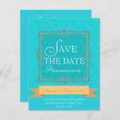 ダマスクアクアブルーロマンス保存ザ日付招待状 招待状 (正面/裏面)