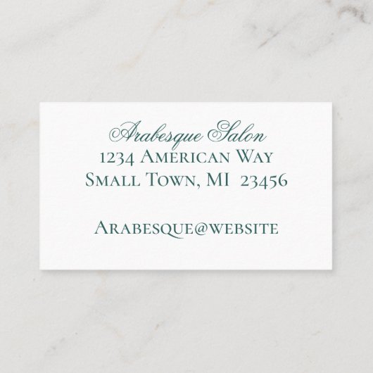 ダマスクアクア、ターコイズ、ホワイトビジネスカード 名刺 (裏面)