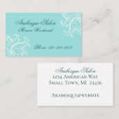 ダマスクアクア、ターコイズ、ホワイトビジネスカード 名刺 (正面/裏面)