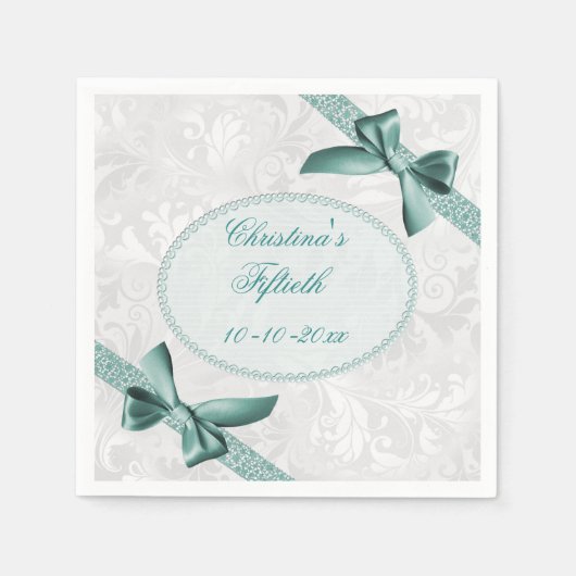 ダマスクアンドボウズ50番誕生日セルヴィート スタンダードカクテルナプキン (正面)